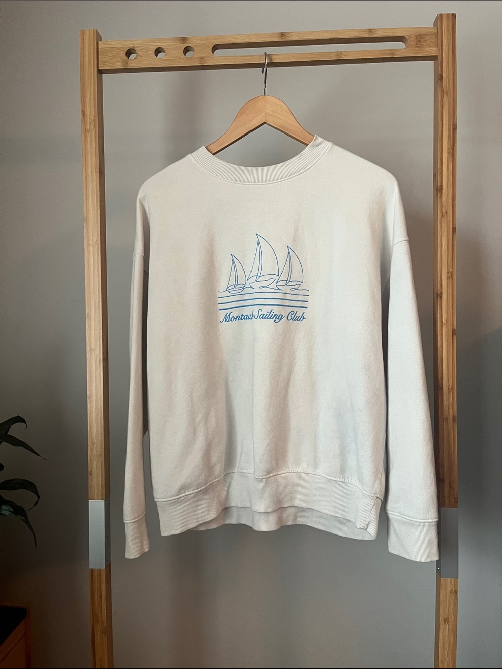 Crewneck Sweatshirt - Cream with Blue Logo